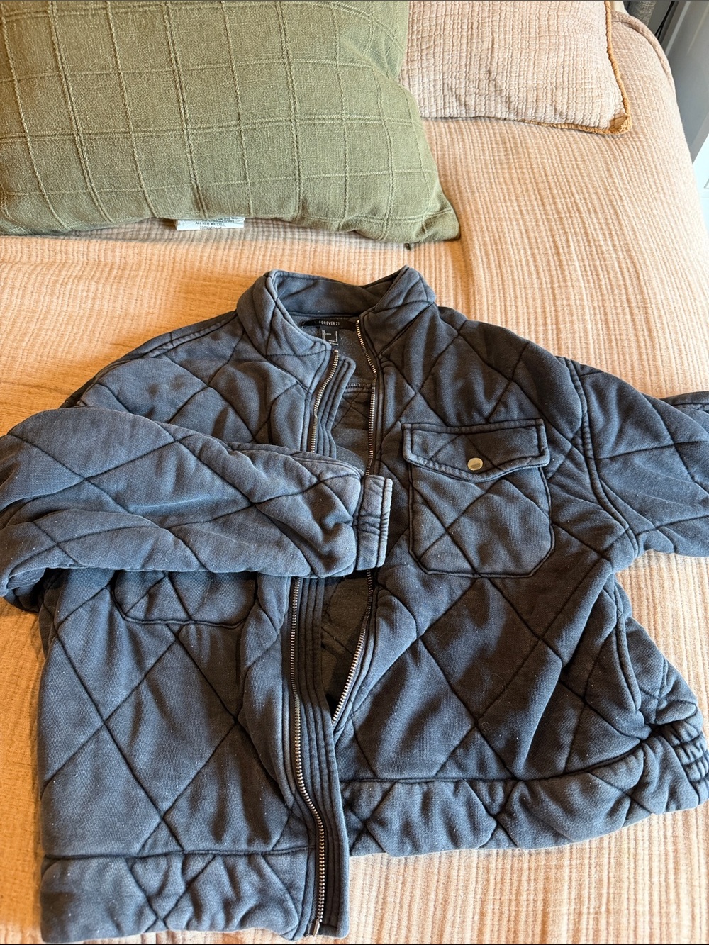 Forever 21 Black Quilted Zip Jacket